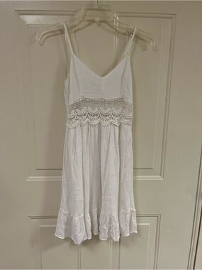 Rewind Cream Spaghetti Strap Mini Dress with Crochet Waist